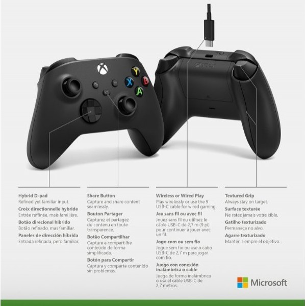 Xbox Series Wireless Controller Carbon Black + USB-C kábel